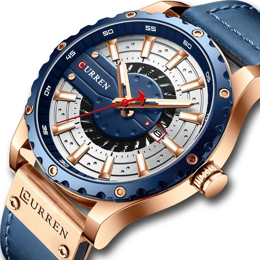 Dropshipping 48mm Alloy Genuine Leather Men's Quartz Watch Luminous Hands Water Resistant Calendar Sport Fashion Style Glass