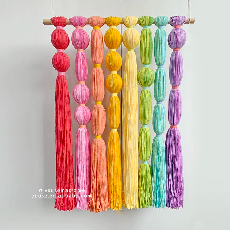 60*80cm Bohemian Mix Yarn Thread Colorful Macrame Wall Hanging Wall Art Home Decor Weeding Tapestry Backdrop Luxury EH2503092