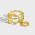 MELYNN Trendy Heart Rings 925 Sterling Silver Adjustable Ring with Charm 18k Gold Plated Jewelry for Women