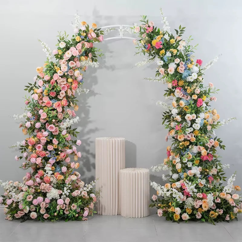 Hot Selling Mixed Color Half-Arch Flower Rose Runner Soft Blue Pink White Background Decor for Wedding Events Valentine's Day