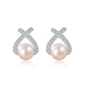 Wholesale Women Minimalist Small Chic Sterling Silver Pearl Heart Stud Earring Jewelry