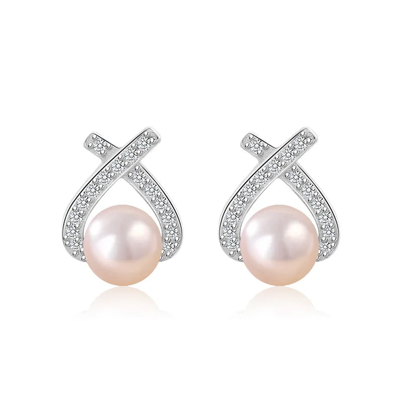 Wholesale Women Minimalist Small Chic Sterling Silver Pearl Heart Stud Earring Jewelry