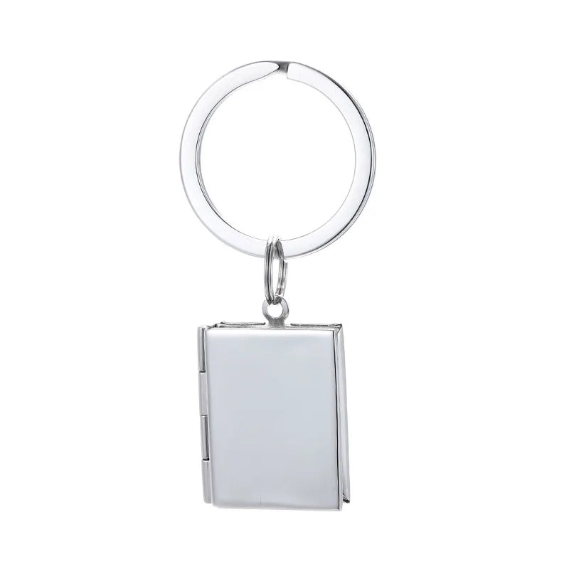 Stainless Steel Jewelry Photo Box Key Ring Round Smooth Surface Polishing Mirror Photo Keychain