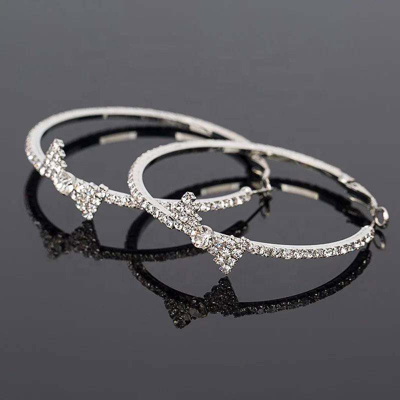 Customized Cute Bows Knot Rhinestone Earrings Large Rhinestone Hoop Earrings Evening Fashion Earrings Bulk Sale