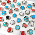 Vintage Big Oval Stone Ring Men Retro Gold Silver Color Blue Bead Wedding Ring for Women Punk Turkish Jewelry