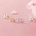S925 Sterling Silver Stud Earrings Inlaid Zircon Asymmetric Small Flower Fashion Earrings Cute Ear Jewelry Earrings Women