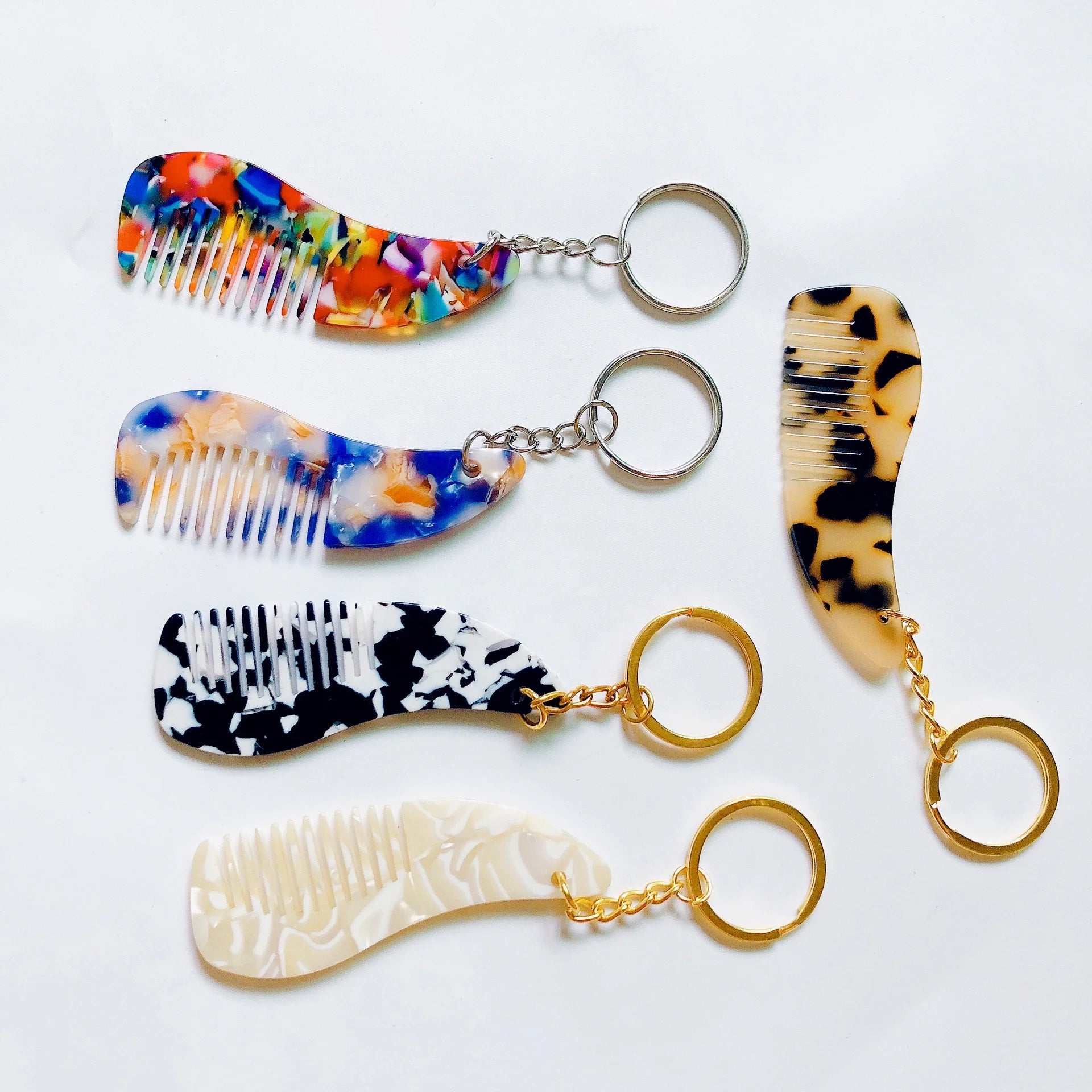 Travel Cute Women Kids Portable Colorful Tortoise Shell Marble Acetic Acetate Mini Pendant Keychain Acetate Pocket Hair Combs