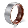 POYA 8mm Brushed Dome Tungsten Ring With Rose Wood Sleeve Inlay Comfort Fit Wedding Ring for Men