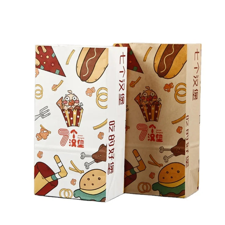 Custom Recycled Natural Kraft Food Potato Chips Popcorn Packaging Square Bottom Paper Bag Offset Printing