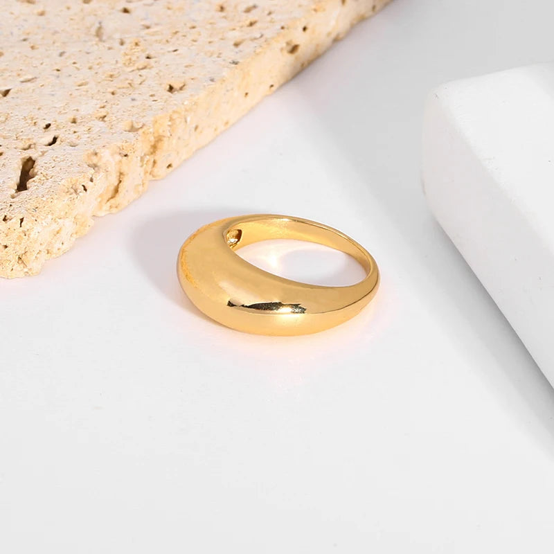 18K Gold Plated Stainless Steel Trendy Chunky Dome Ring Puffy Dome Stackable Rings for Women Daily Waterproof Jewelry Gift