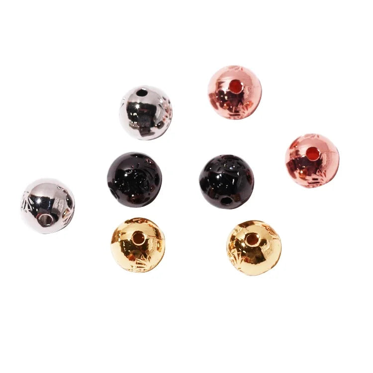 Eco-friendly Gold Beads Necklace Accessory Metal Mini Bead Logos Round Shape Jewelry Stamped Name Holes Pendant for Pearl Chains