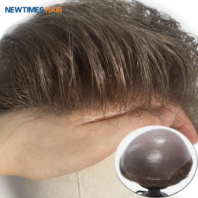 Newtimes Hair Hand Tied 100% Indian Virgin Remy Human Hair System Medium Density Toupee With Skin Model Wave Style