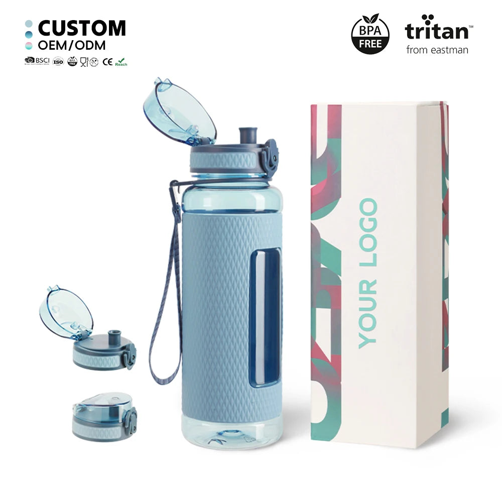 UZSPACE Newest 950ml Tritan Plastic Fruit Infuser Water Bottle with Wide Mouth and Flip Top Lid for Students School and Sport