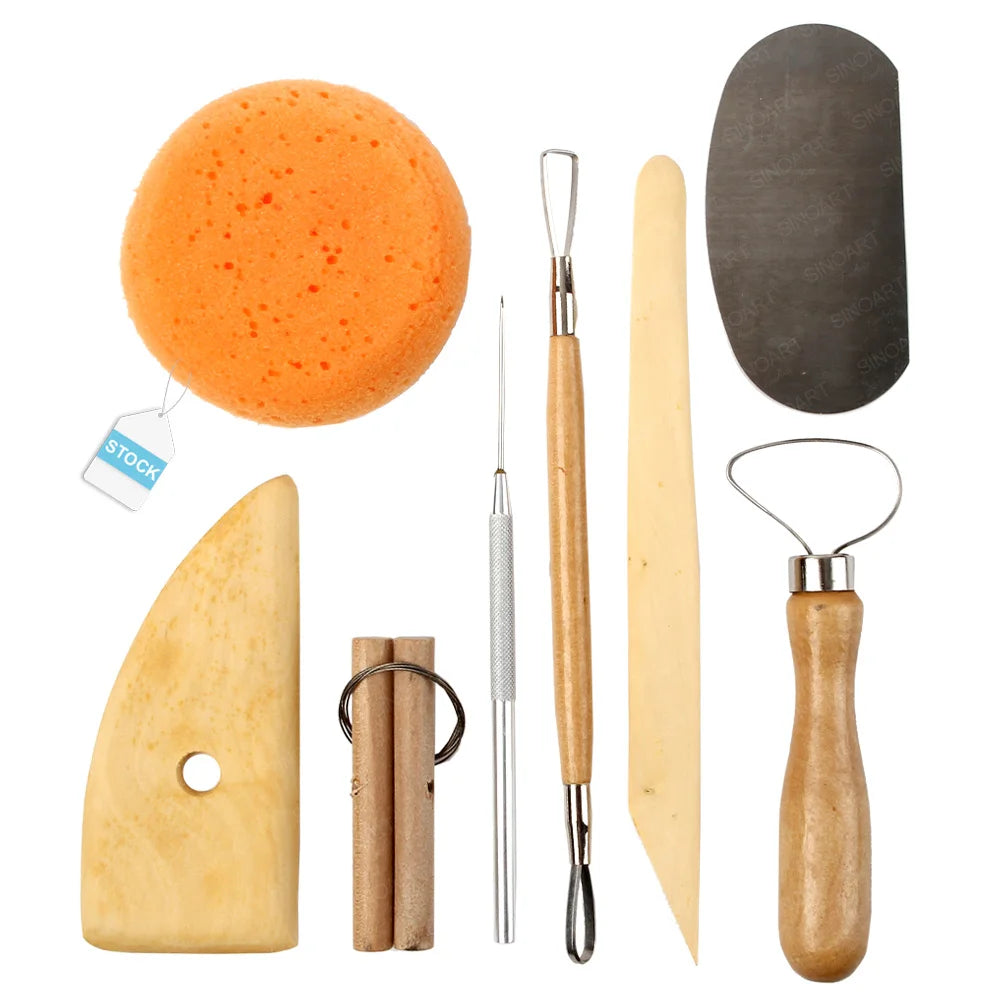 SINOART 8pcs Pottery Tool Set Customized Clay Tools Pottery Tool Kit for Art Supplies