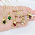 NZ1225 Popular 18k Gold Plated Brass Colored CZ Diamond Gemstone Bear Charm Pendant Necklaces