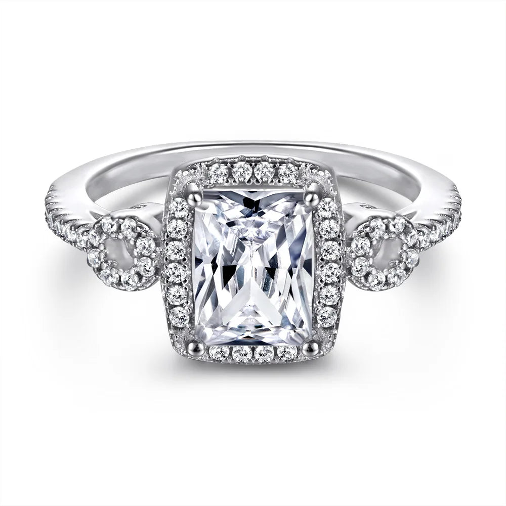 925 Sterling Silver Rings Square Cubic Zirconia Ring Custom LOGO Jewelry Engagement Diamond  Wedding Rings for Women