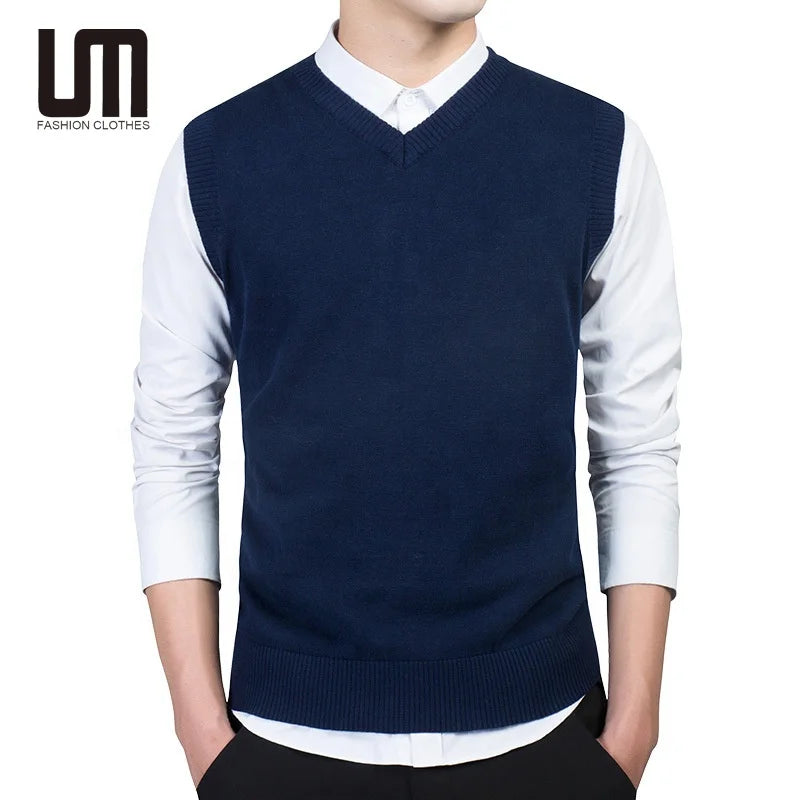 OEM Wholesale Trending Autumn Men Clothing Sleeveless Knitwear V Neck Casual Plus Size Waistcoat Sweaters