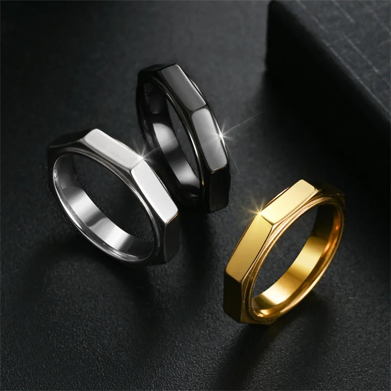 Elegant Trendy Octagonal Stainless Steel Ring Fashionable and Economical Couple Watch Personalized Jewelry Accessory