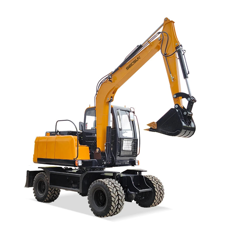 SECSUN Hot Sale Hydraulic Excavator 6 Ton 7 Ton 8 Ton 8.5ton Wheel Excavator with Wood Grapple