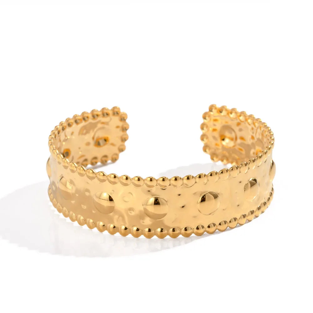 Droplet Arrangement Style Wide and Thick Bangle Stainless Steel 18K Gold-plated Open Bracelet for Girls