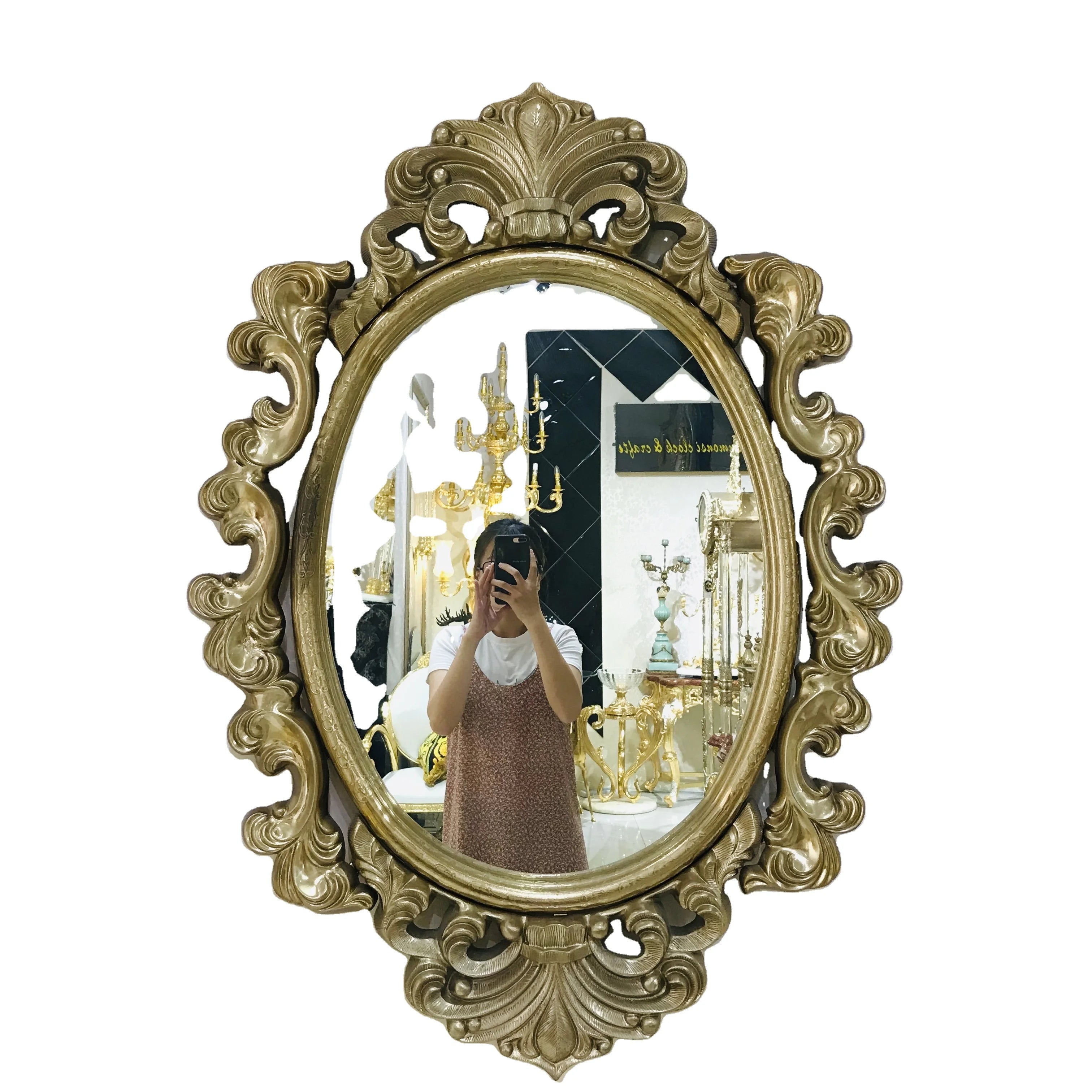 TIMMONSI TKM-229 Luxury Gold Modern Round Copper Decorative Wall Mirror for Living Room Home Furniture