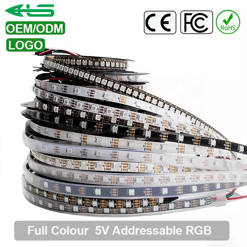DC5V WS2812B Digital 5050 SMD  Flexible PCB LED Pixel Tape Addressable RGB Waterproof 5V WS2812 LED Light Strip WS2812