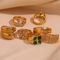 Dreamshow Tarnish Free Ring Set Shining Rhinestone Zircon Waterproof 18k Gold Plated Stainless Steel Rings Women