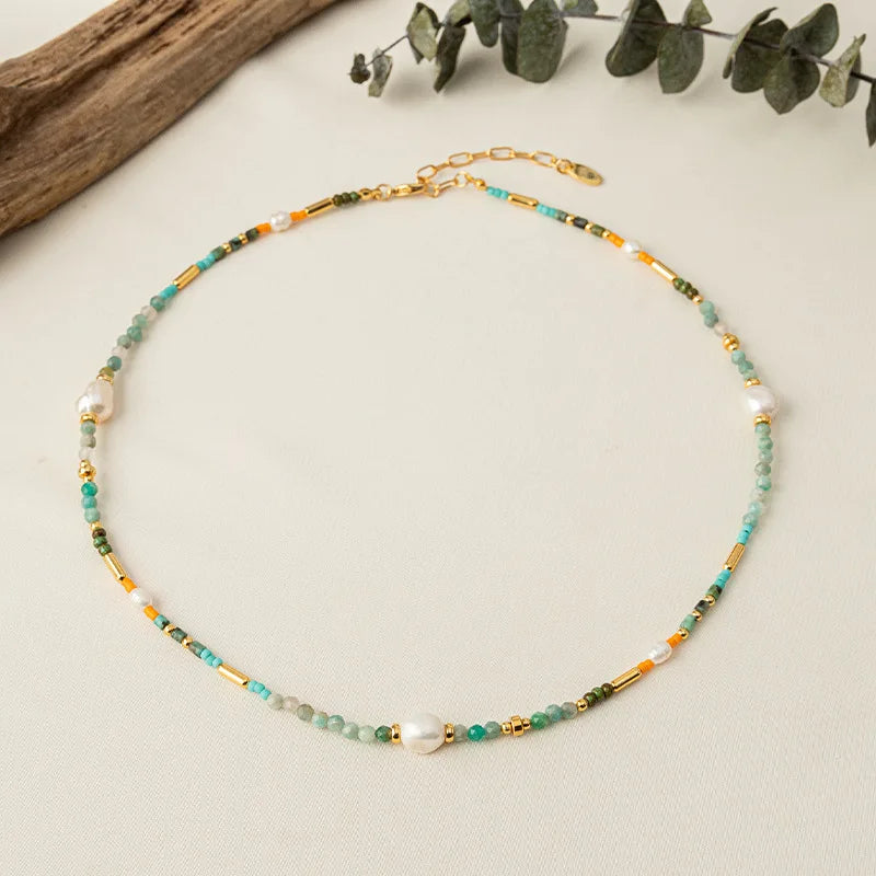 Fashion Dainty Anti Tarnish Freshwater Pearl Handmade Crochet Beaded Necklace Women Summer Beach