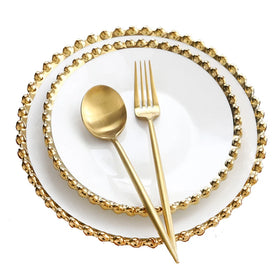 Home Western Dinner Steak Fruit Salad Dessert Golden Rim Beads Ceramic Bowl Plate Tableware