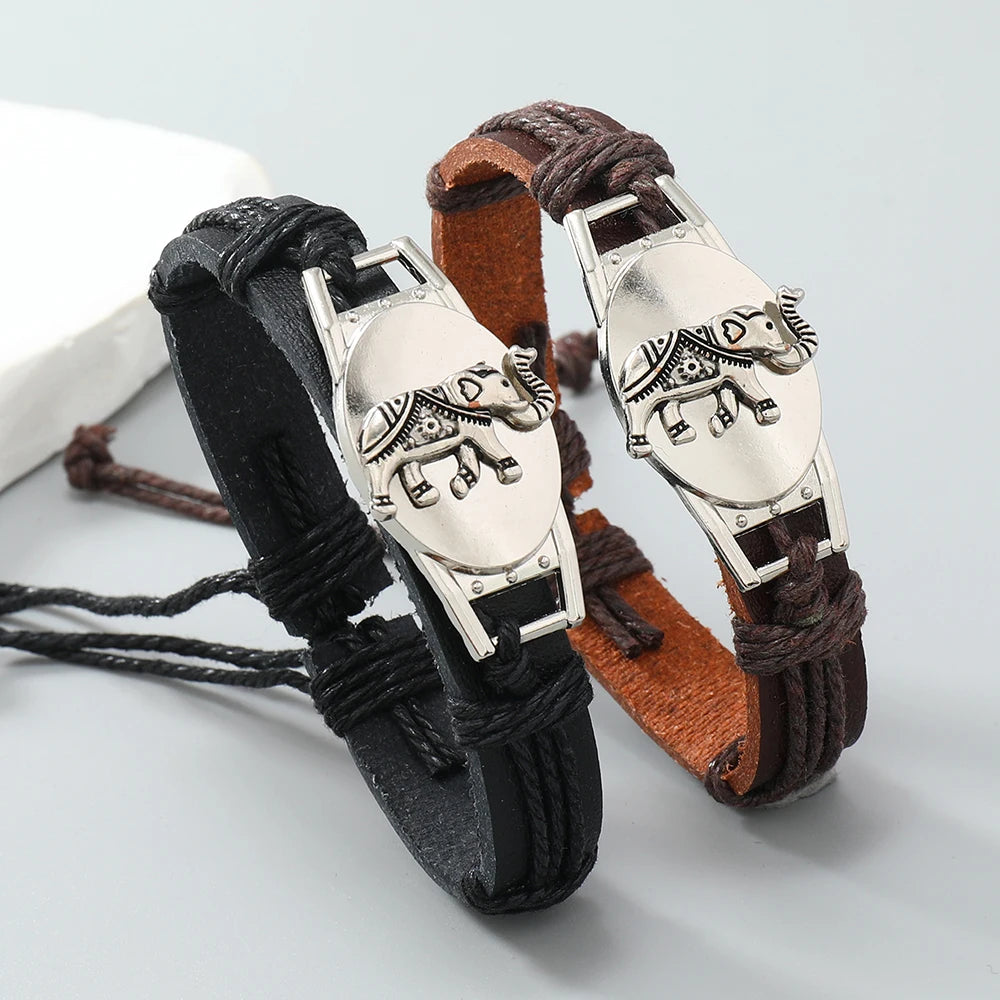 Men's New Fashion Vintage Leather Elephant Bracelet & Bangle Fashion Accessories