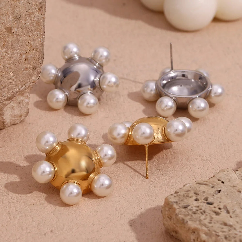 Dreamshow Spring Fashion Pearl Earring Gold Plated Fashion Jewelry Stainless Steel Stud Earrings