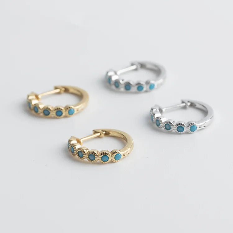 Fine Jewelry 925 Sterling Silver Hoop Earrings Sapphire Blue Diamond Huggie Earrings for Women Jewelry Factory Wholesale