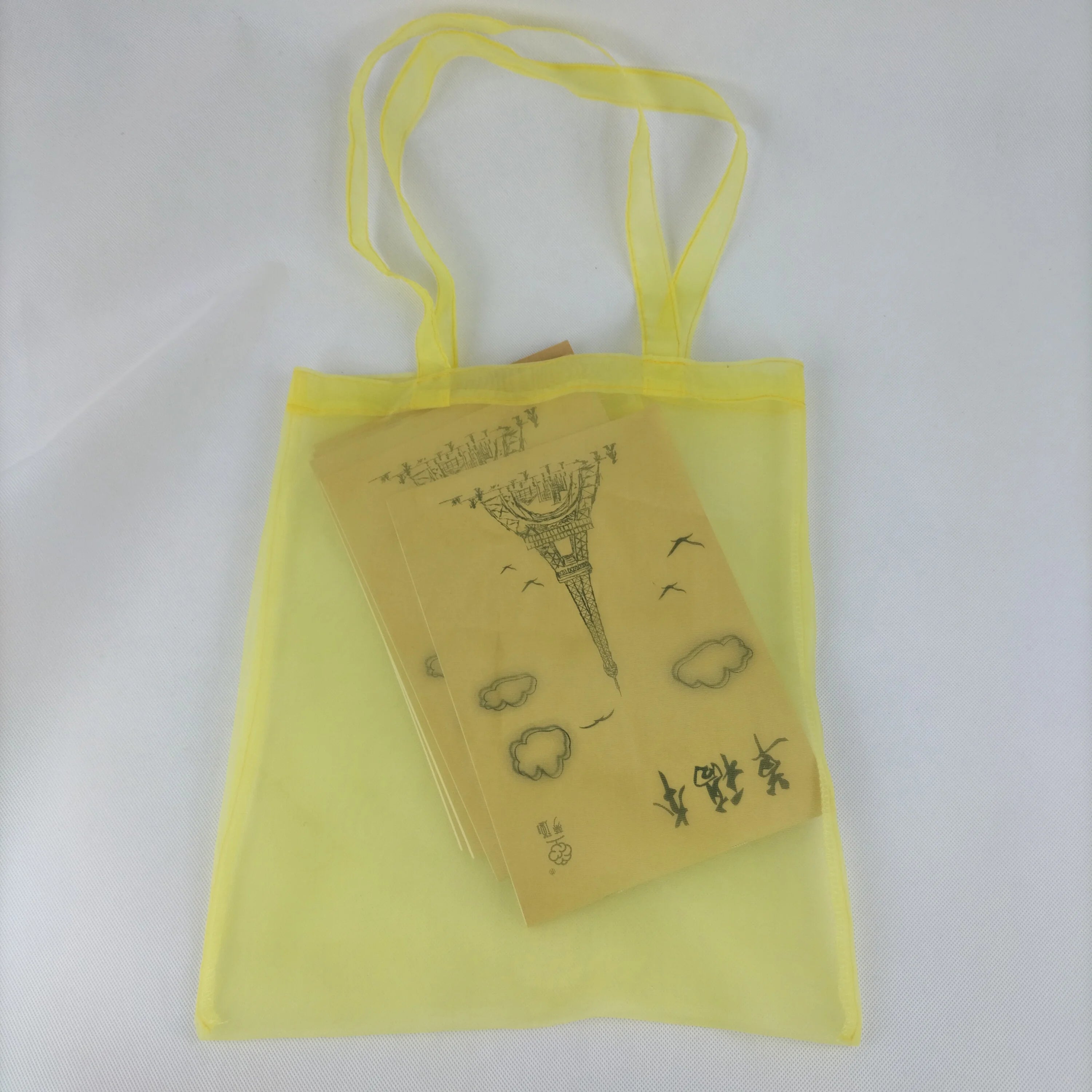 Custom Printed Fairy Sweet Transparent Environmental Net Mesh Organza Cherry Ornaments Shoulder Portable Shopping Bag