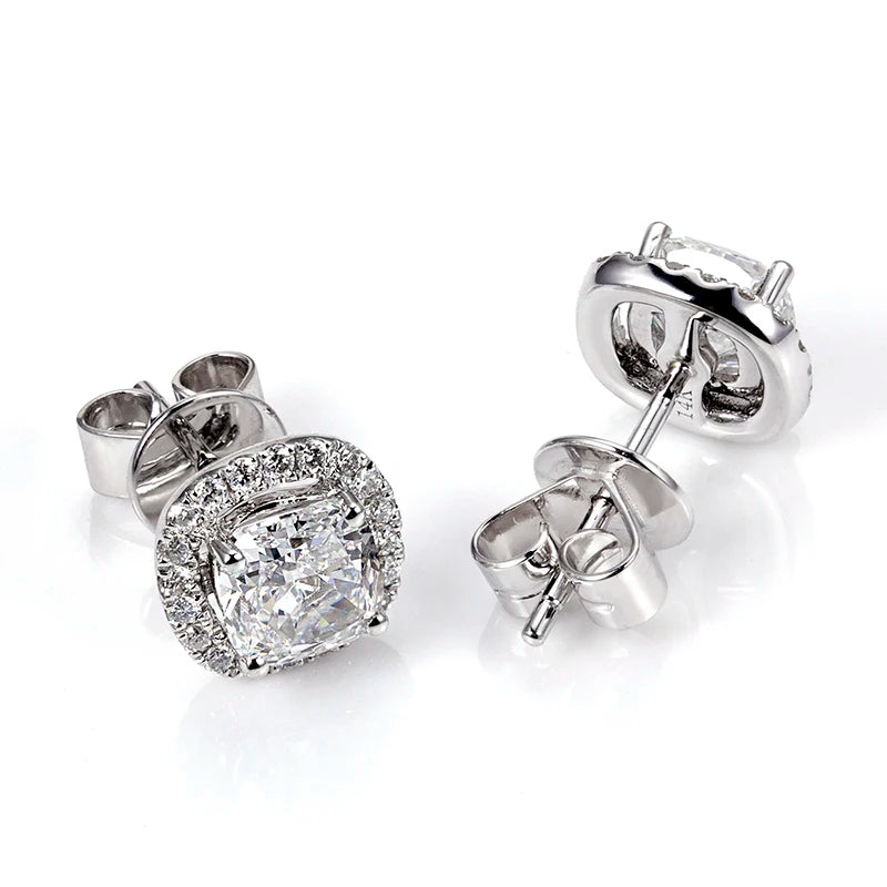 Best Selling MSE-590 14K White Gold Cushion Cut Lab Grown Diamond Stud Earrings