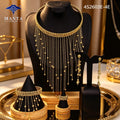 Luxury 18K Gold Plated V Shape Rhinestone Jewelry Set Women Wedding Party Necklace Earring Ring Bracelet 4PCS Wholesale