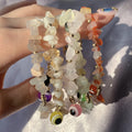 New Natural Stone Irregular Rose Quartz Crystal Resin Devil Eye Charm Bracelet Women Natural Chip Stone Adjustable Bracelet