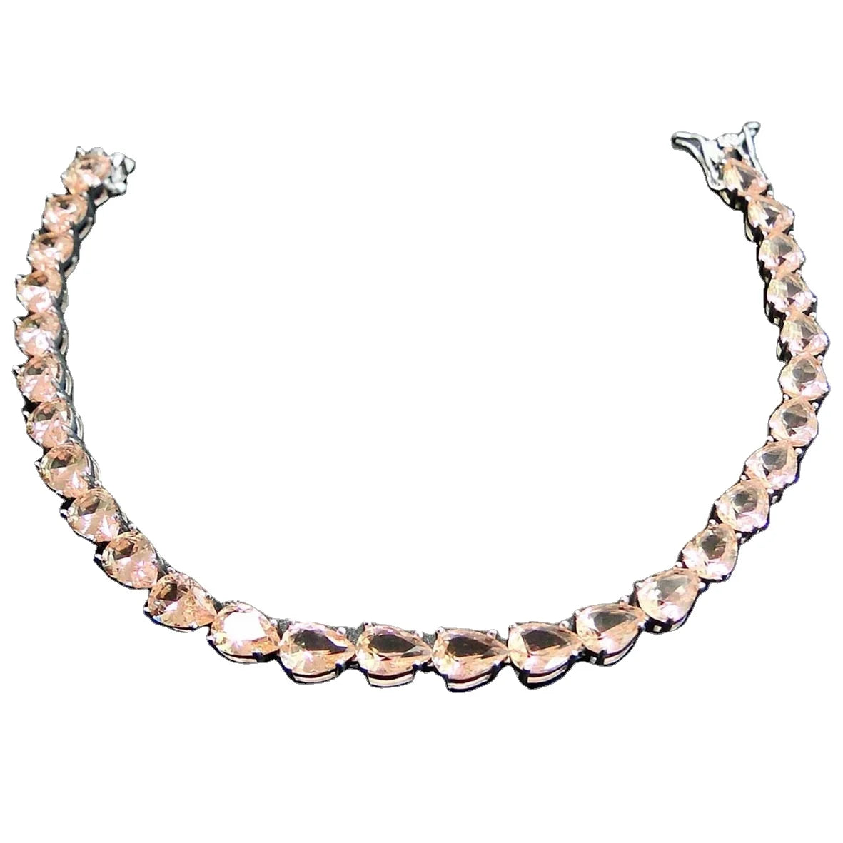 Sterling Silver Morganite Bracelet Pear Cut Color Change Stone Bracelet