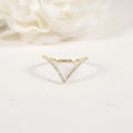 14Kt Solid Yellow Gold Au585 Deep V Shape Lab Grown Diamond Ring Matching Wedding Band Unique Stacking Diamond Dainty Ring