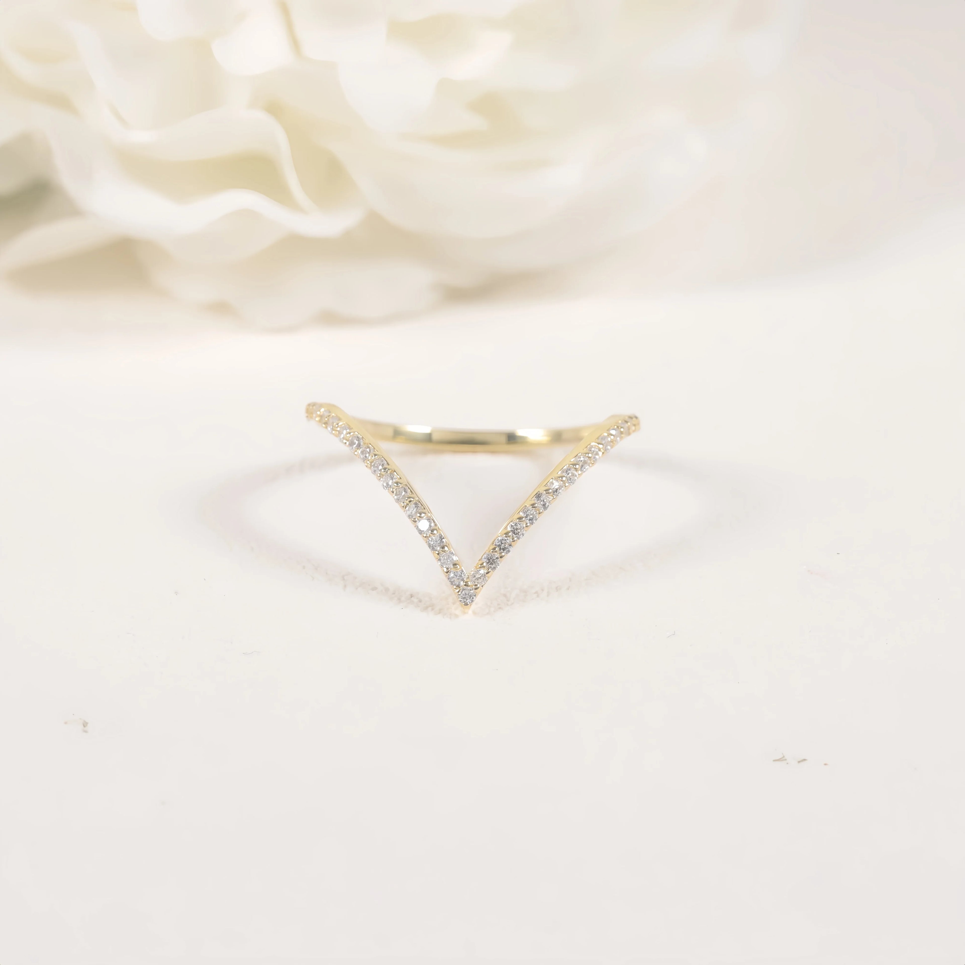 14Kt Solid Yellow Gold Au585 Deep V Shape Lab Grown Diamond Ring Matching Wedding Band Unique Stacking Diamond Dainty Ring