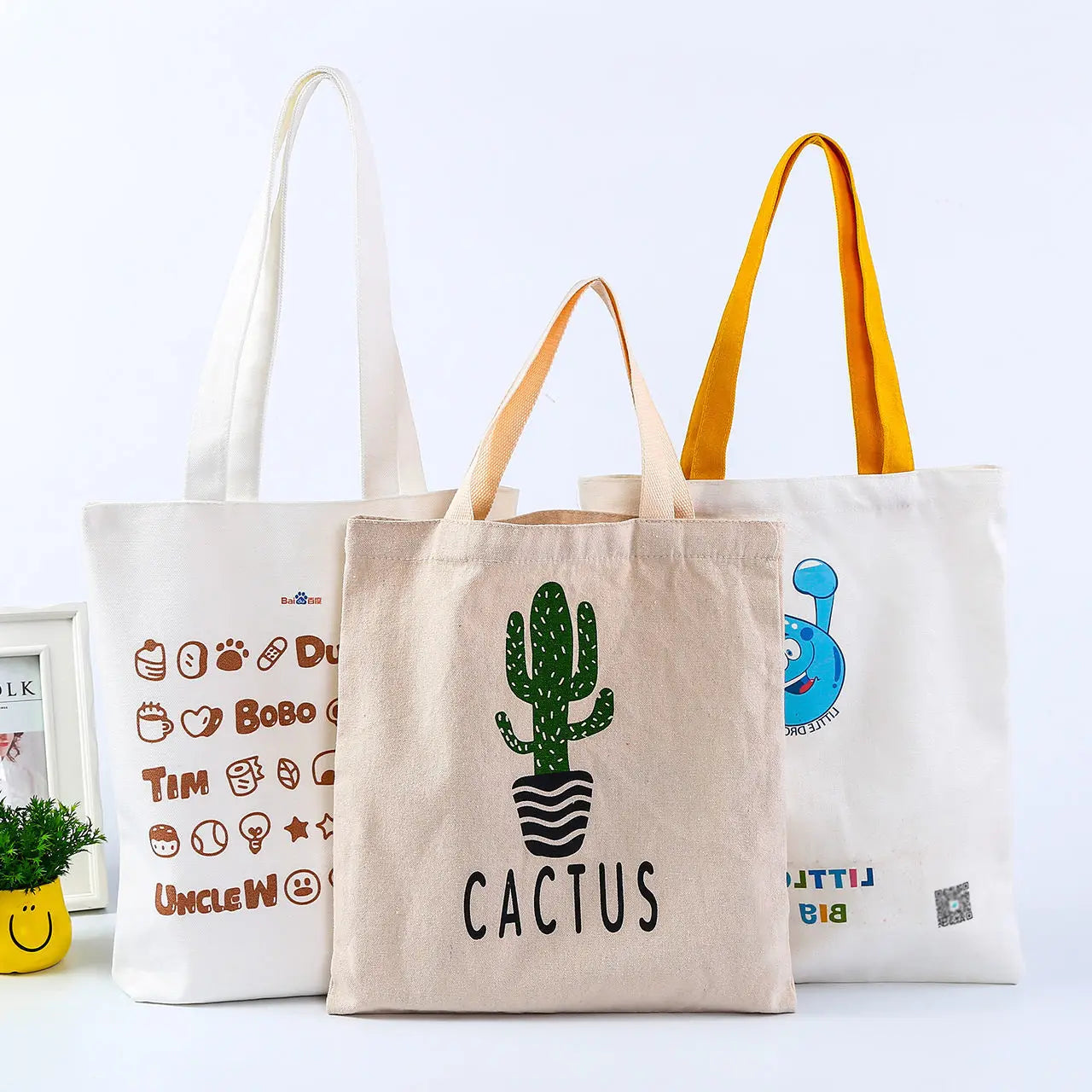 Wholesale Custom Reusable Eco Cotton Canvas Tote Bags Rope Handle Letter for Girls Students Blank Protection Printable Logo