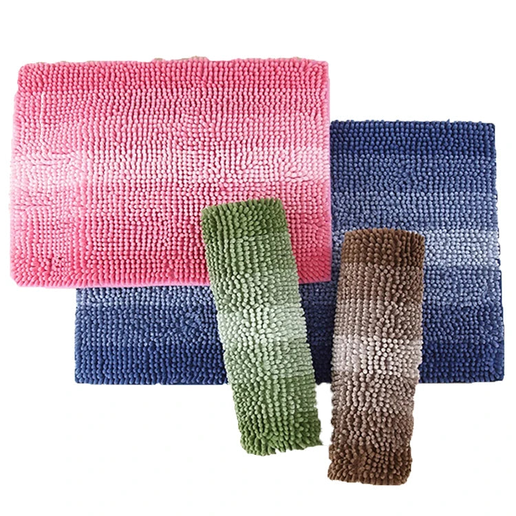 Microfiber Chenille Bathroom Rug Non-slip Kitchen Floor Mat Gradient Stripe Bath Mats