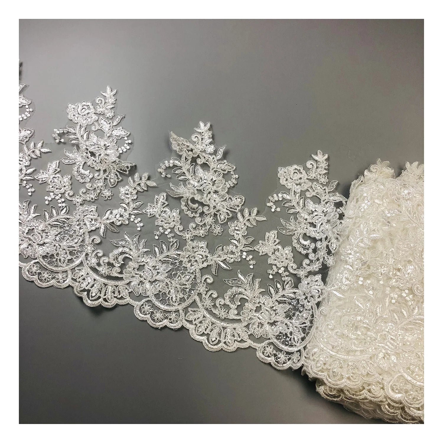 Mesh Lace Trims for Wedding Dresses-Eco-Friendly Polyester Fabric Floral Pattern 30cm Width Elegant Trim