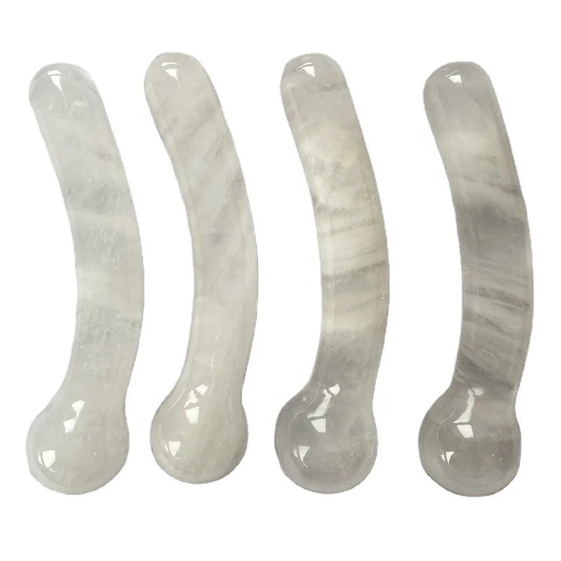Decoration Gemstone Healing Crystal Wholesale Natural Clear Quartz Curved Massage Wand Crystal Dildo Yoni Healing