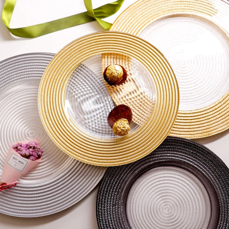 New Luxury Elegant Gold Silver Diner Lunch Banquet Wedding Home Serving Dish Tableware Dinnerware Glass Plate