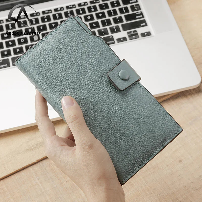 Andong Leather New Fashion Long Wallet Purse for Women Genuine Cow Leather Elegant Clutch Bag Multi-Card Position Phone Bag