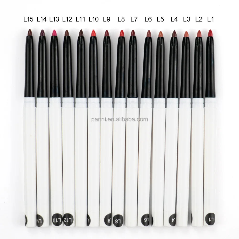 Wholesale Make Your Own logo Retractable Cream Lip Pencil Waterproof Matte 15 Color Vegan Private Label Lip Liner