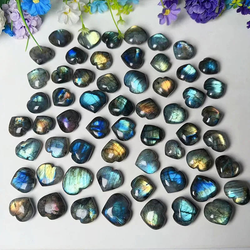 Wholesale Mini Crystal Heart Healing Stone Natural Heart Shape Blue Lights Labradorite Crystal Heart for Decoration