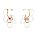 18K Gold Plated Brass Jewelry Irregular Pattern Epoxy Pink Zircon Accessories Earrings E211332