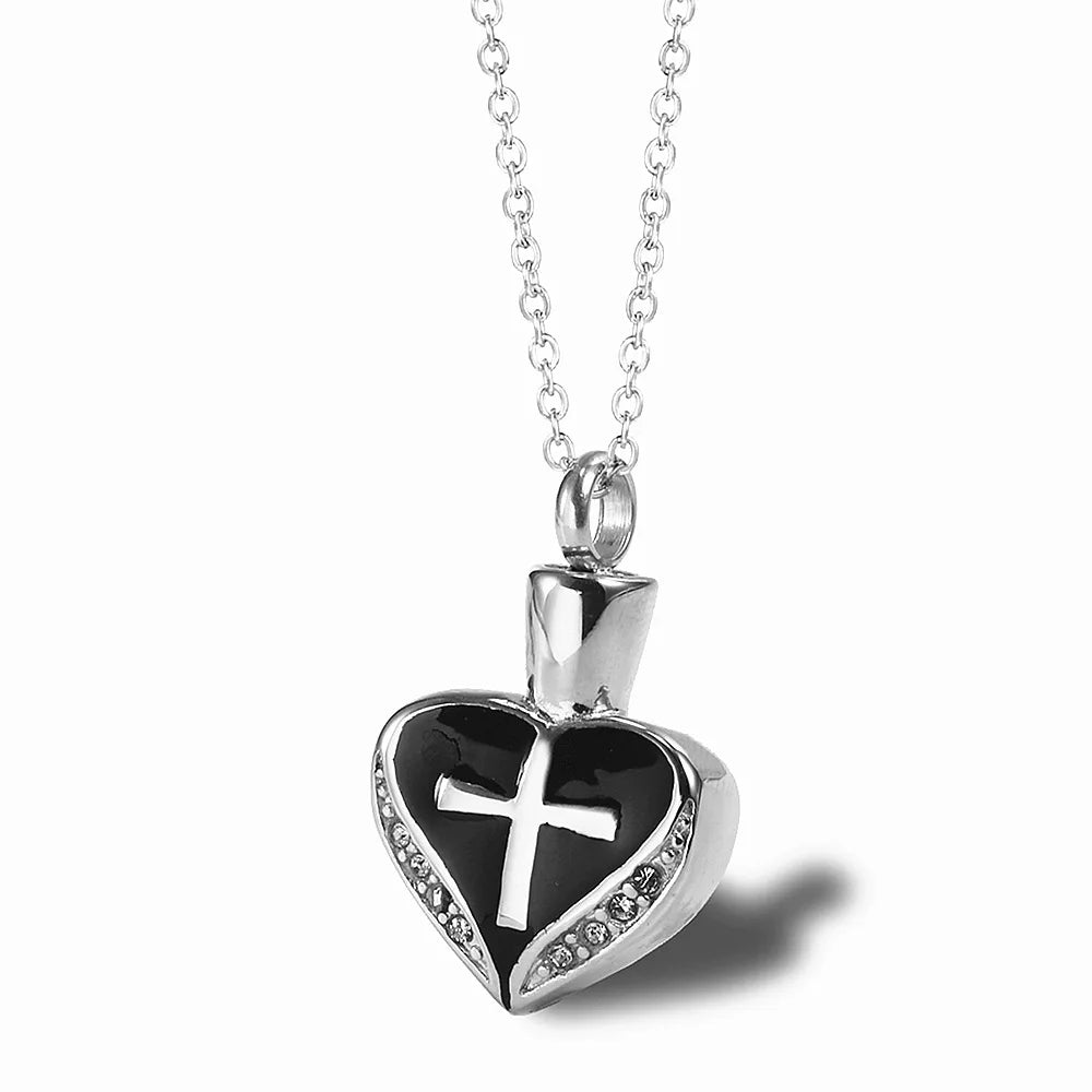 Love Design Sweater Chain Prayer Keepsake Locket Stainless Steel Cremation Necklace Heart Cross Urn Pendant for Funeral Jewelry