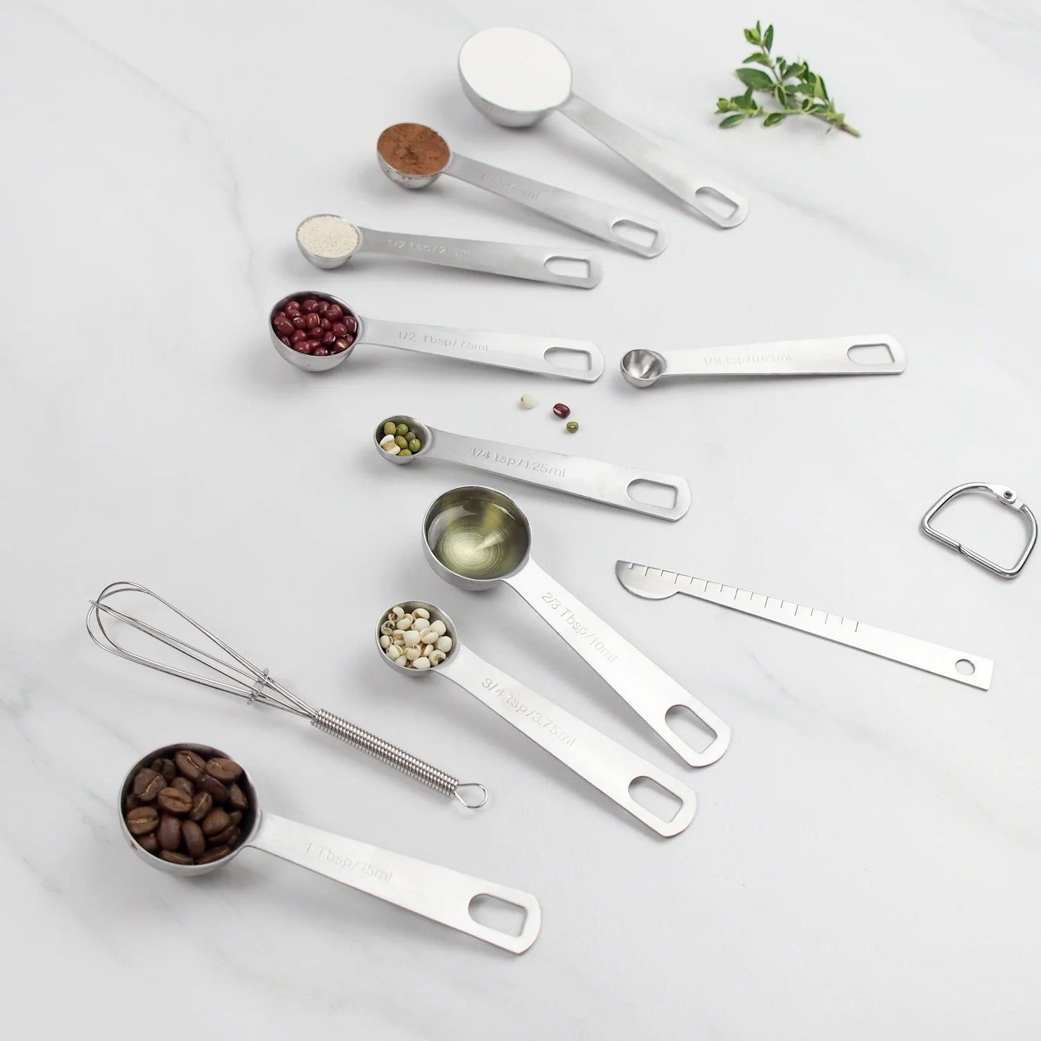 9pcs Stainless Steel Round Measuring Spoon Set Essential Home Tool for Baking Coffee Kitchen Cooking Ruler Durable Metal Tool